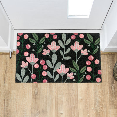 Latex Backed Eco-Friendly Coir Doormat Floral - 45x75cm approx.