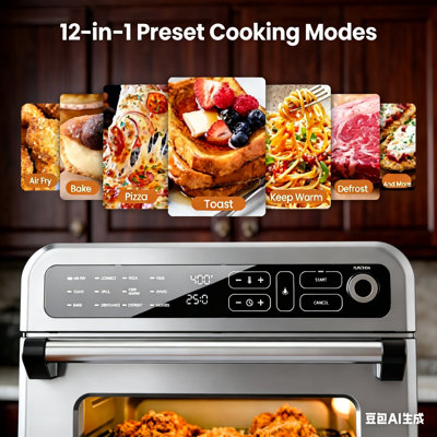 Electactic 25QT Air Fryer Toaster Oven Combo, 12-in-1 Convection, 70–450°F, Fits 12" Pizza, Stainless Steel