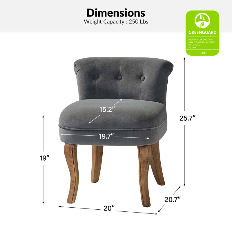 Fauteuil de coiffeuse avec pieds en bois massif Jonna, Velours gris
