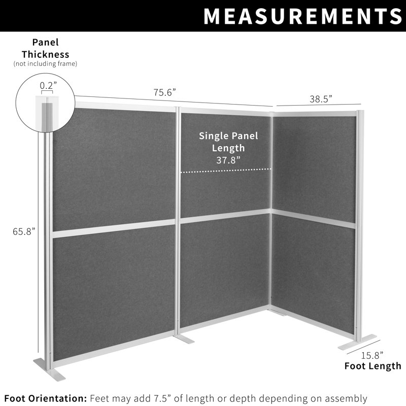 Dark Gray L-Shaped Modular Office Privacy Screen with Aluminum Frame