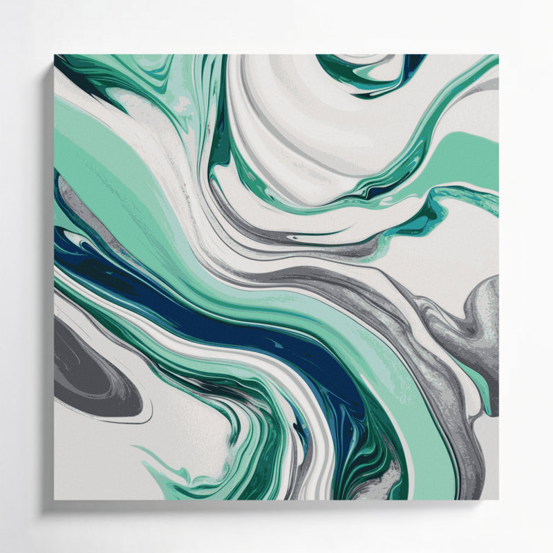 Abstrait art fluide sur toile verte 63, H 16 po x l 16 po