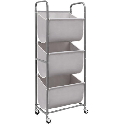120 Liters Vertical Rolling Laundry Hamper, 3 Section Laundry Sorter With Wheels And 2 Breaks, 3-Tier Laundry Baskets, Gray 3-Tier