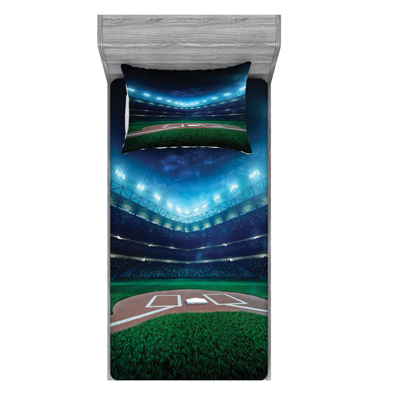 Twin XL Blue Microfiber Baseball Print Sheet Set