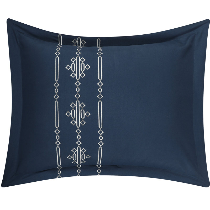 Navy and White Microfiber Queen Comforter Set with Decorative Pillows