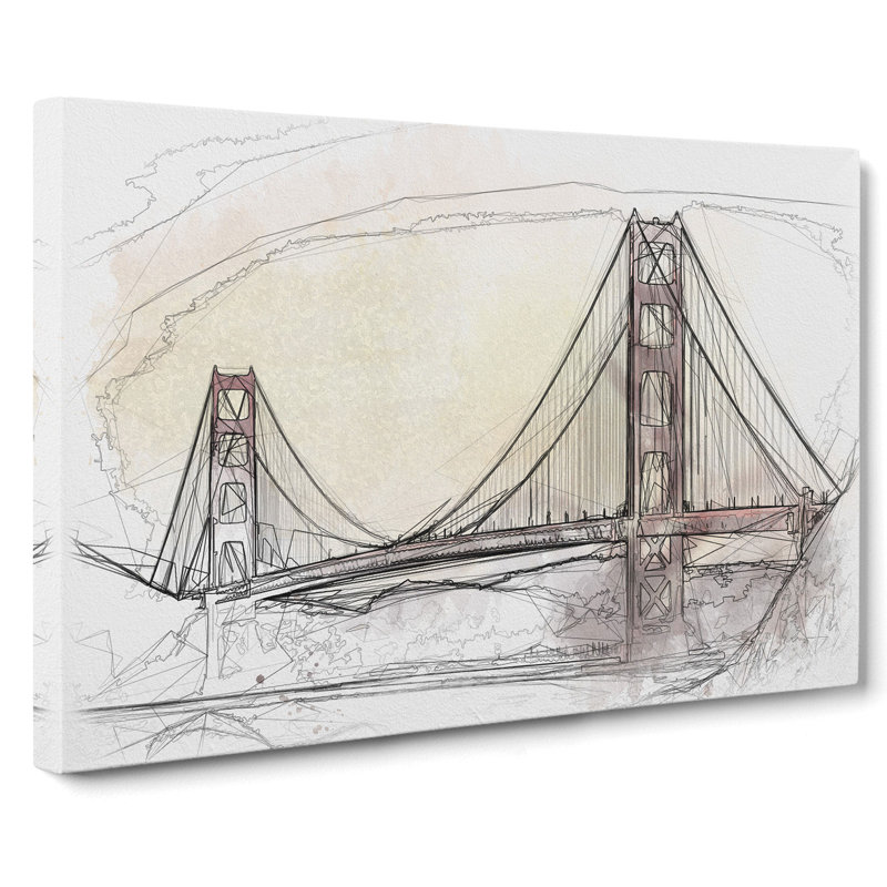 Golden Gate Bridge Vol.3 Sketch - Wrapped Canvas Print, 40cm H x 60cm W x 3cm D