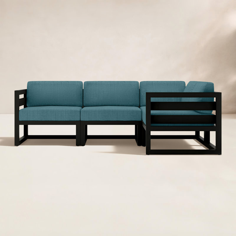 Avion 4 Piece Sectional Set, Canvas Natural Sunbrella® Canvas, Black