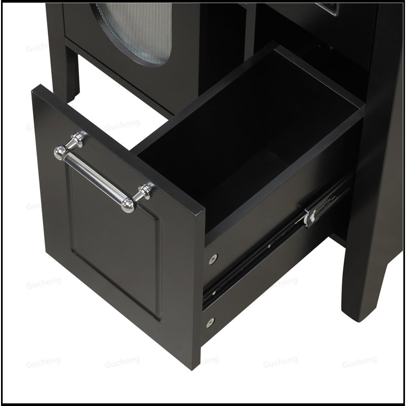 Meuble-lavabo 24 po avec lavabo, bois massif et panneau de fibres à densité moyenne, Noir
