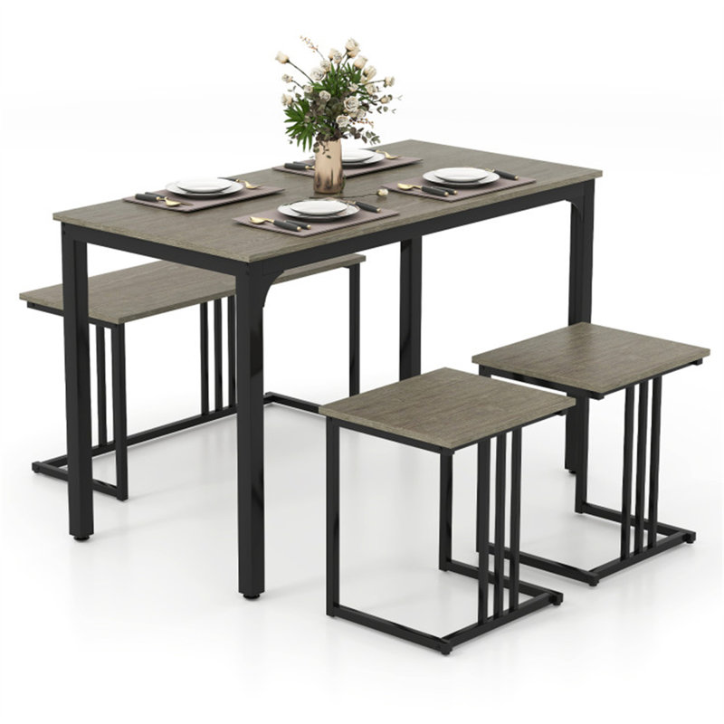 Ensemble de tables de salle à manger - Chêne - avec banc et 2 tabourets gigognes - 47,5 x 24 x 29,5 pouces
