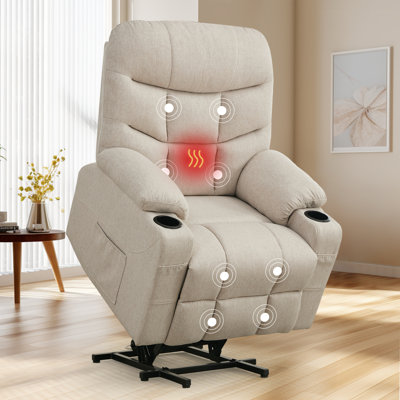 Fauteuil inclinable électrique KORSER, fauteuil élévateur électrique avec massage par vibration chauffé, porte-gobelets, poches latérales