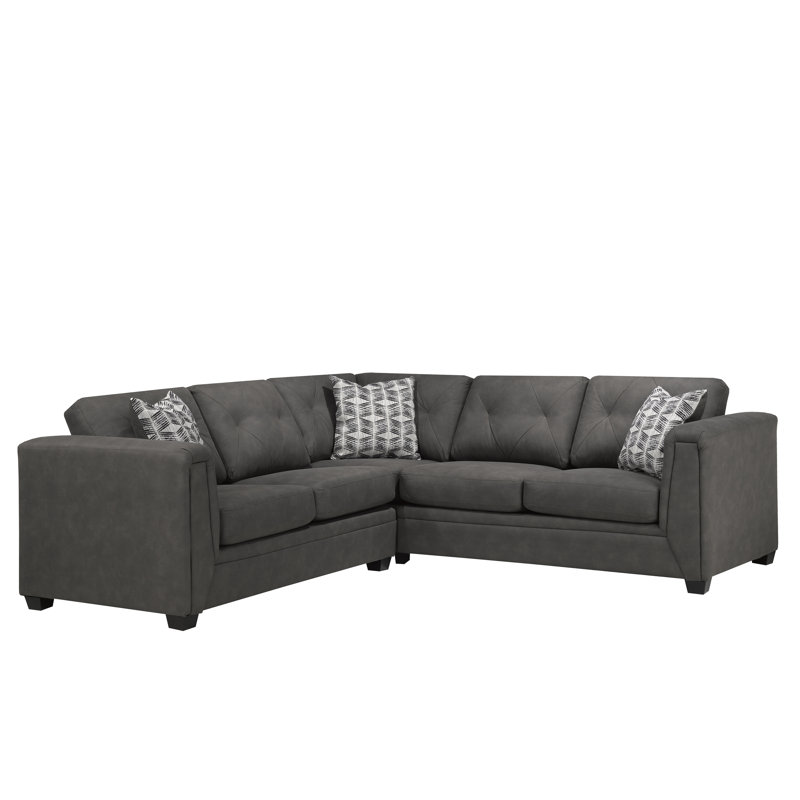 Upholstered L-Shaped Sectional Symmetrical, Charcoal 100% Polyester