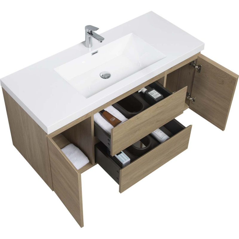 Ensemble de meuble-lavabo simple 47,24 po avec plateau Lionelle, Chêne
