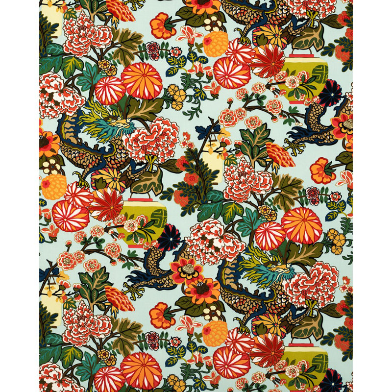Chiang Mai Dragon Velvet Fabric, Aquamarine