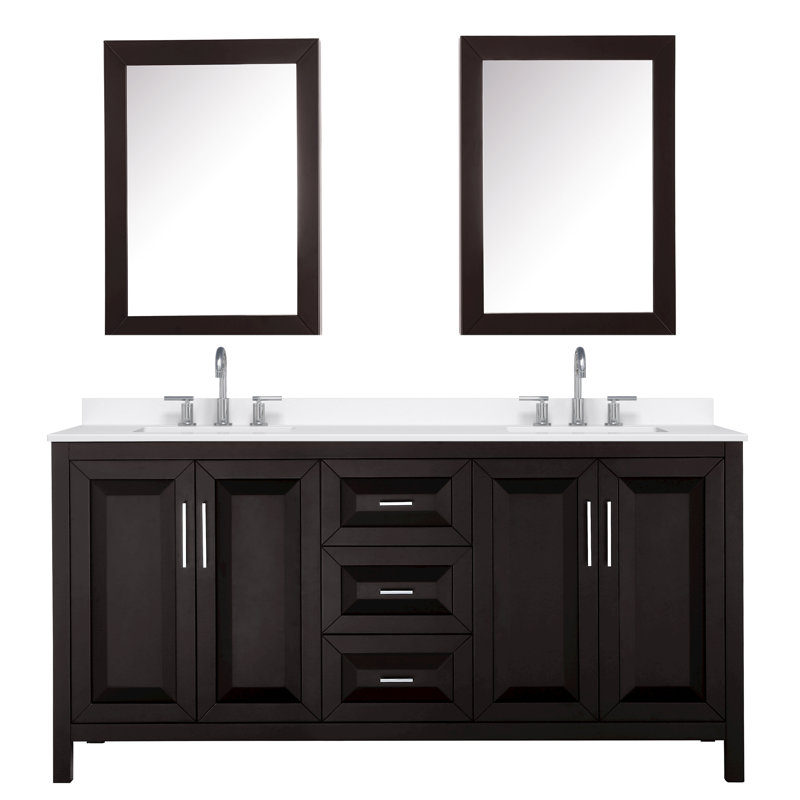 Daria 72'' W Vanity, Polished Chrome, Brown, White Quartz