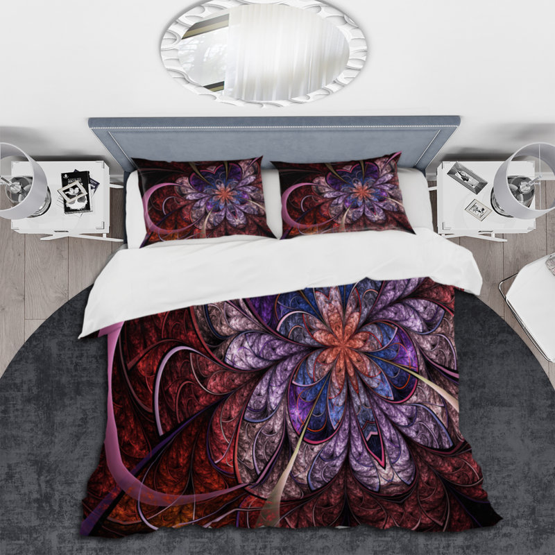Fleur de fractale en forme de cœur - ensemble de housse de couette moderne - microfibre de polyester