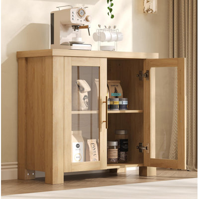 Buffet Cabinet with Storage, 31.5" Sideboard Credenza with Tempered Glass Doors, Wood Buffet Table for Living Room, Dining Room, Kitchen