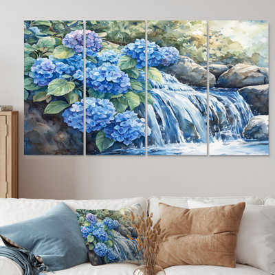 Hydrangeas By The Waterfall II - Hydrangea Wall Art - Traditional Wall Art Decor