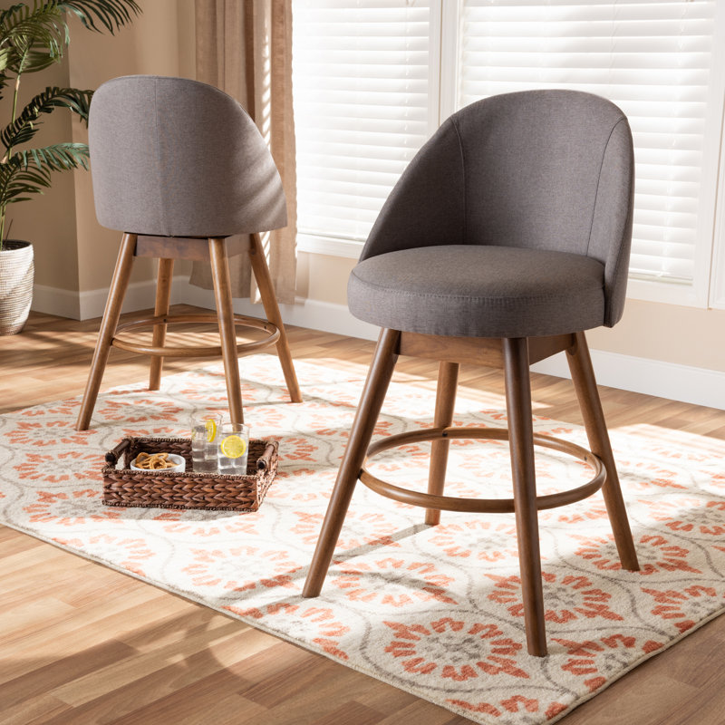 Hendrikus Swivel Upholstered Counter Stool with Solid Wood Frame, Gray, Counter Stool (26" Seat Height)
