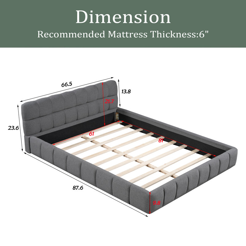 Upholstered Platform Bed, Gray