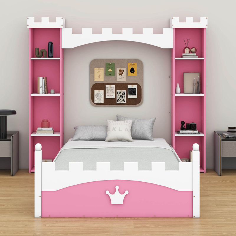 Lit plateforme en bois Dreamy, Rose/Blanc