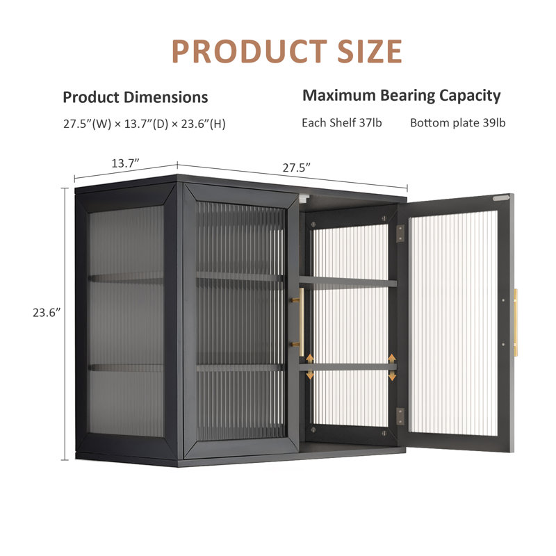 Glass Display Wall Storage Cabinet, Black