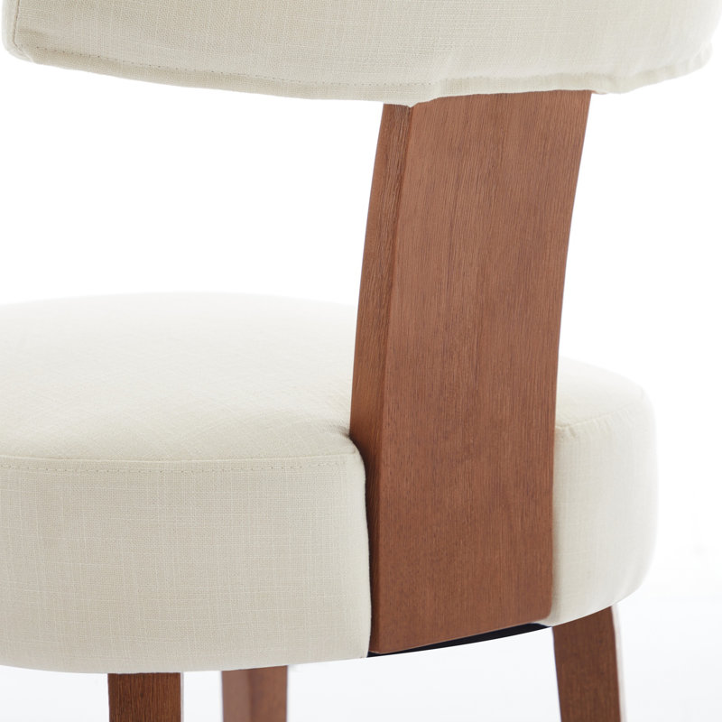Upholstered 2Pcs Curved Back Dining Chairs, Beige