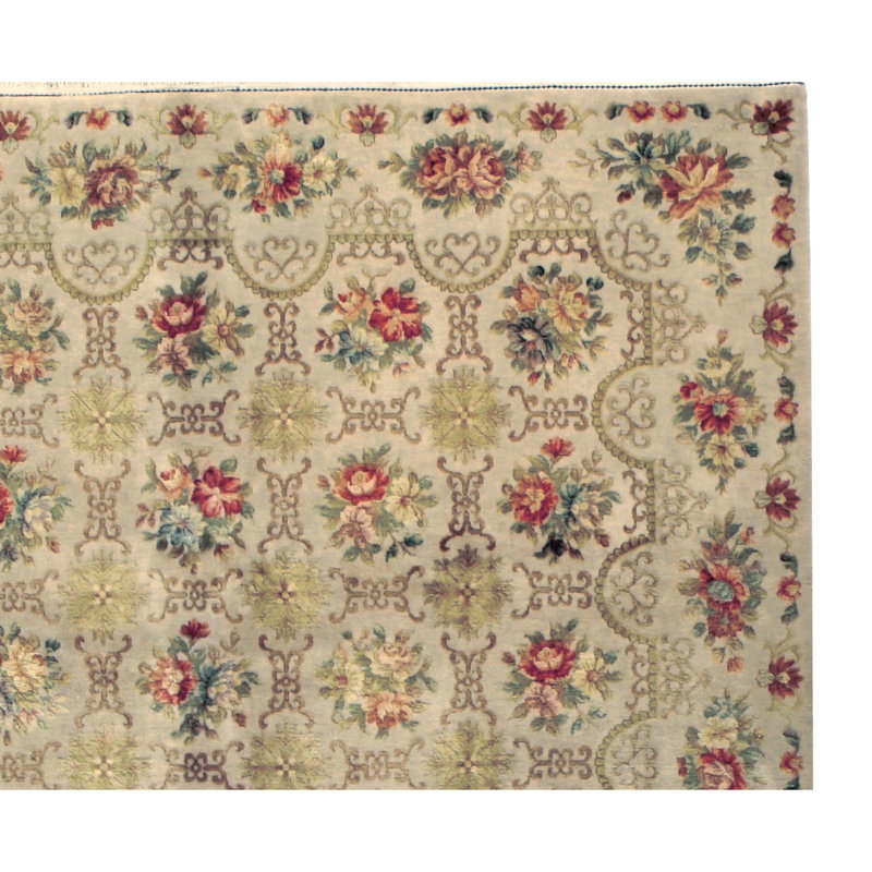 Hand Knotted Floral Area Rug, Rectangle 6' x 9'