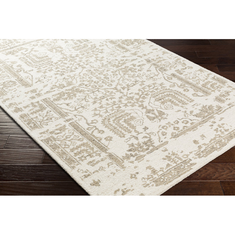 Androulla Handmade Tufted Wool Area Rug in Cream/Taupe/Gray, Rectangle 8' x 10'