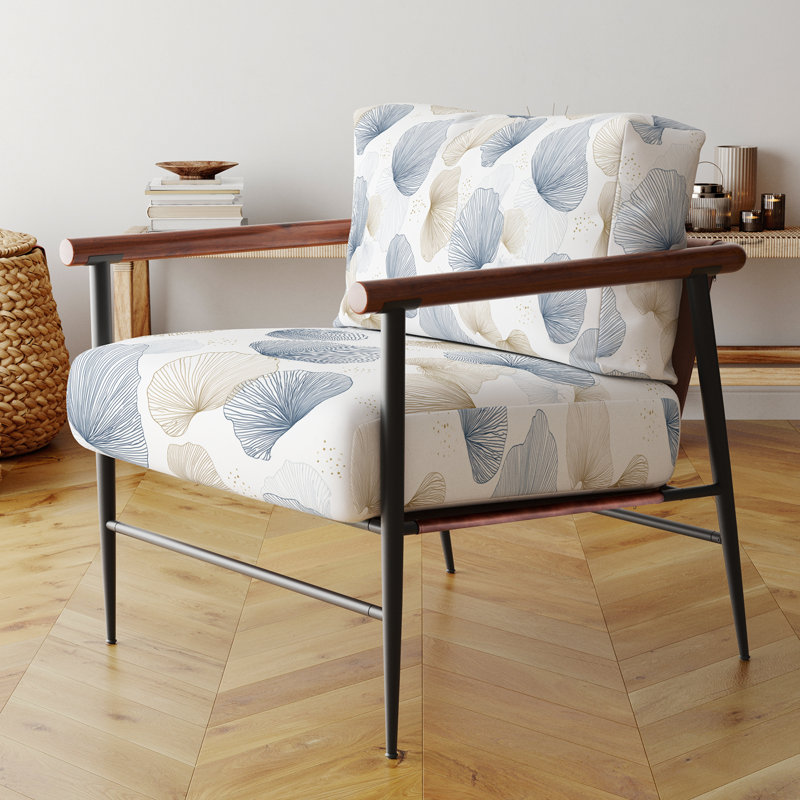 Fauteuil d'appoint abstrait - Fauteuil coquillage côtier bleu, Bras ronds bruns