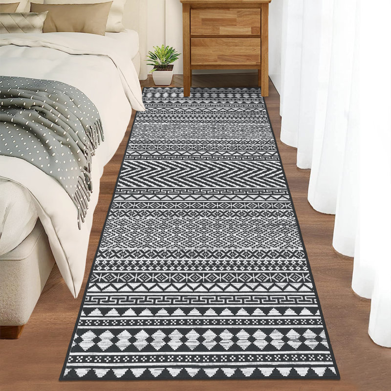 Tapis antidérapant et lavable Boho, Noir, Tapis de couloir 2 pi x 6 pi