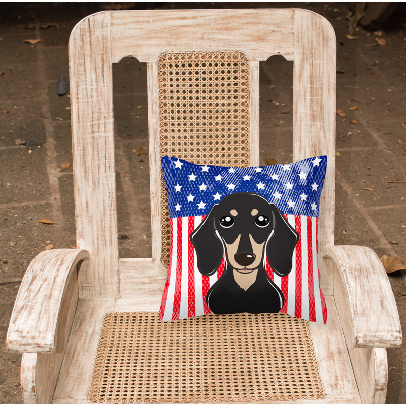  Coussin 14 "American Flag, 18 po x 18 po, Teckel noir et brun clair