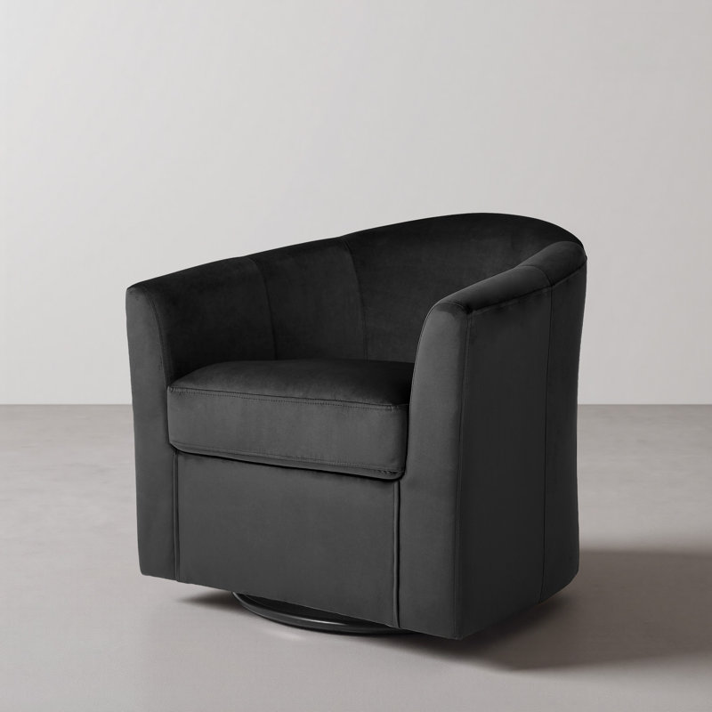  Upholstered Velvet Swivel Barrel Accent Chair with Curved Back, Black