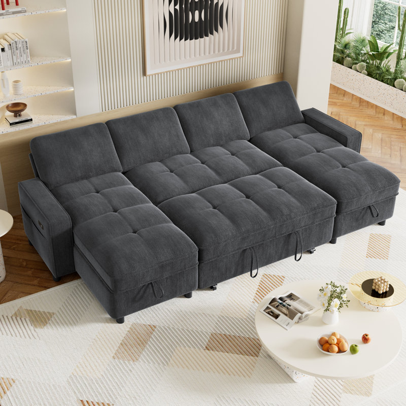 104-Inch U-Shaped Chaise Lounge Sofa, Chenille Fabric, Adjustable Backrest (90°-180°), Storage Pockets, Usb & Type-C Charging Ports, Comfortable And Versatile Sectional Sofa For Living Room