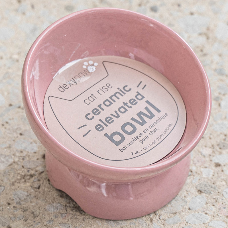 Dexypaws: bol en céramique surélevé pour chats - rosé cendré - capacité de 7 oz, plat élégant pour animaux de compagnie, lavable au lave-vaisselle, nourriture et eau, hauteur ergonomique