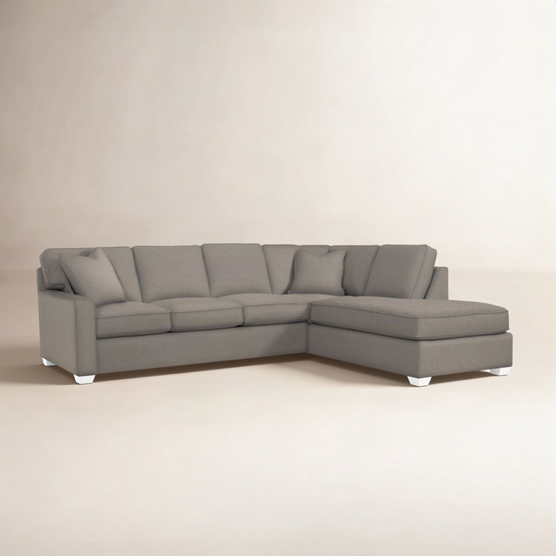 Ellora Upholstered Chaise L-Sectional, Frost White, Right Hand Facing, Blue Chenille/Velvet Solid; 0809-63