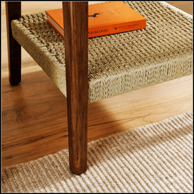 Table d'appoint de 23 pouces de style Mid-Century avec tablette en rotin tissé, rangement de style boho pour le salon et la chambre à coucher
