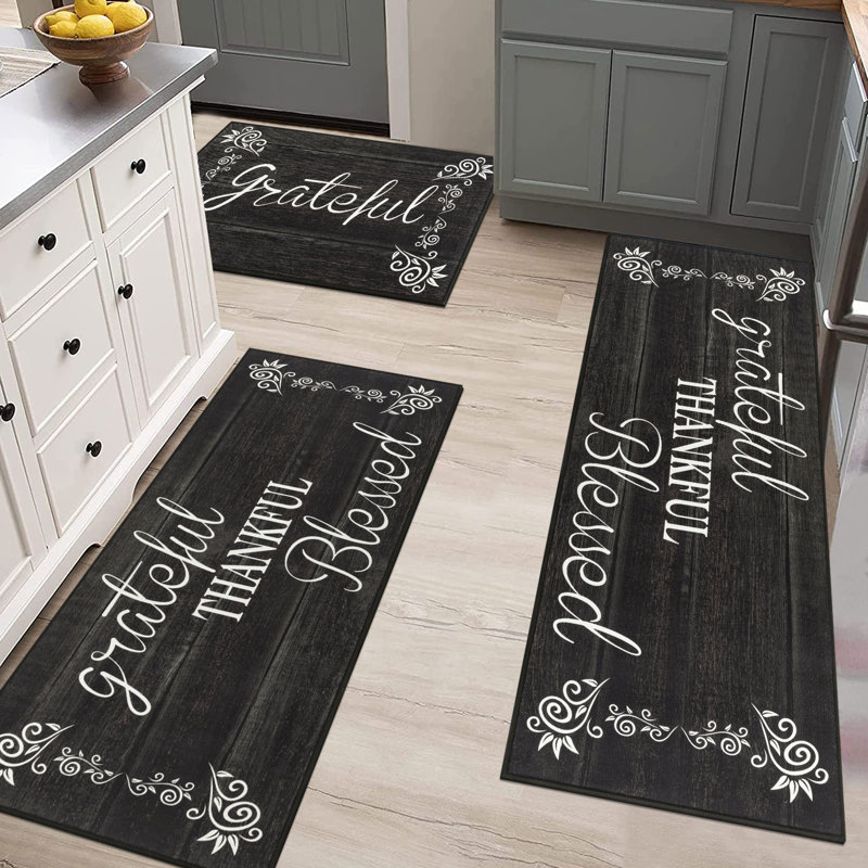 Tapis de cuisine antidérapant lavable à la machine (ensemble de 3), Black