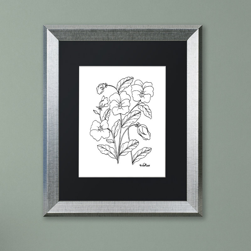 « simple fleur doodle », impression sur toile encadrée, Noir, H 20 po x l 16 po x P 0,5 po, Toile avec cadre argenté