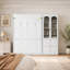 Lit escamotable avec armoire latérale réversible, portes en acrylique, quatre tiroirs et tablettes de rangement multiples pour un rangement optimal et un gain de place.-2022338038