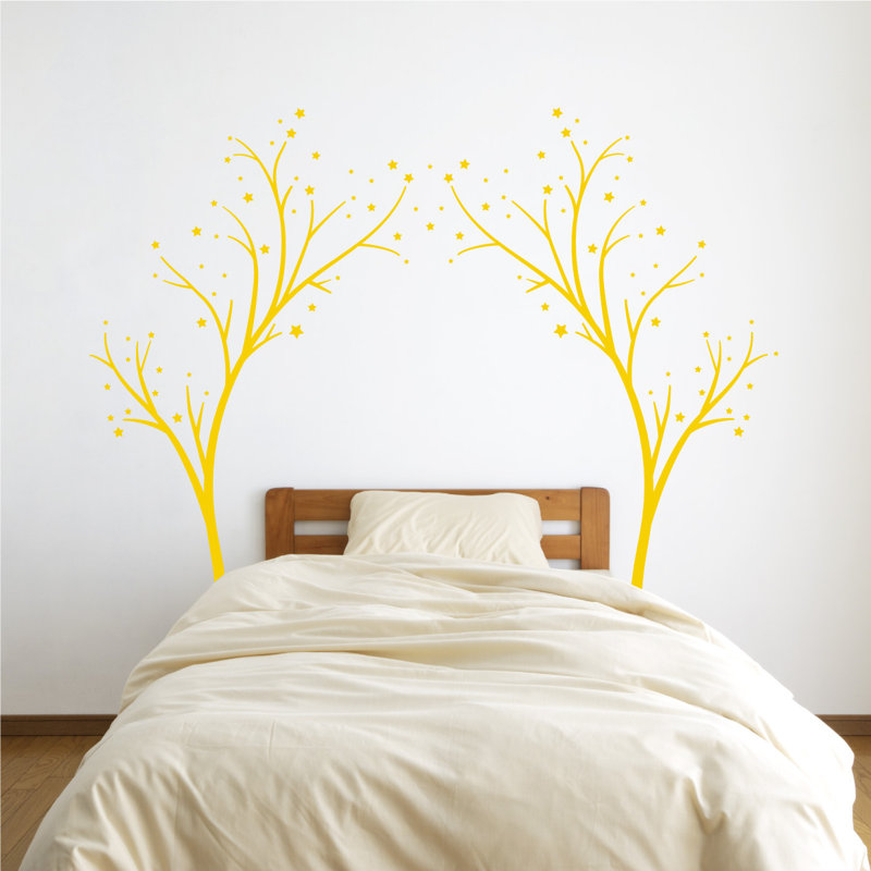 Décalcomanie murale arbres étoiles, H 60 po x l 74 po x P 0,01 po, Jaune clair