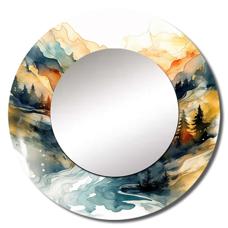 Shalinda Nature'S Nordic Beauty III - Scandinavian Decorative Mirror, Yellow Round Wall Mirror, Printed Metal Art, 36" x 36"