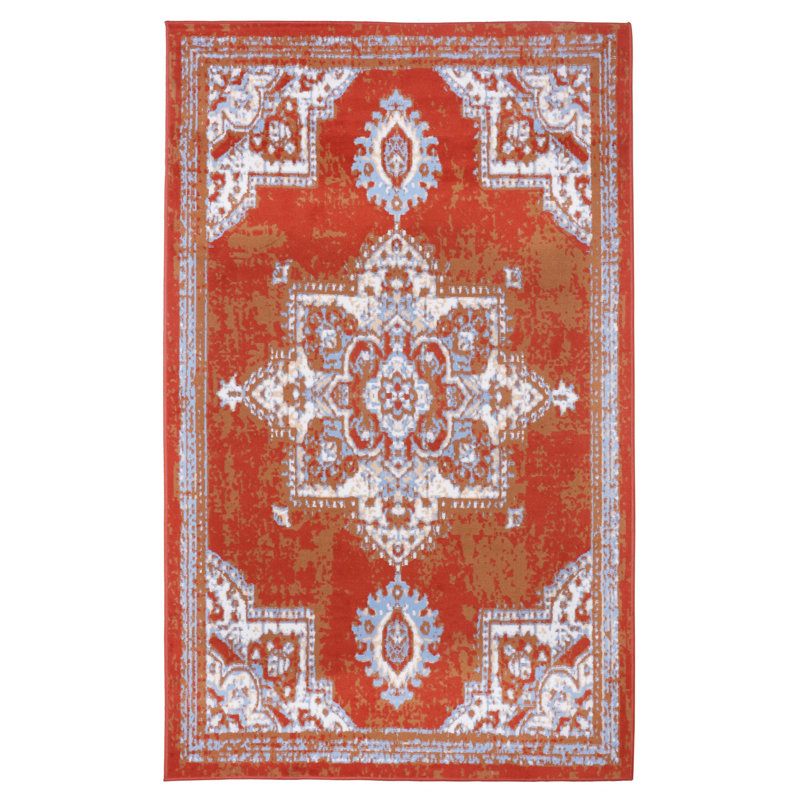 Tapis oriental rouge / bleu clair, Rectangle 7 pi 8 po x 11 pi
