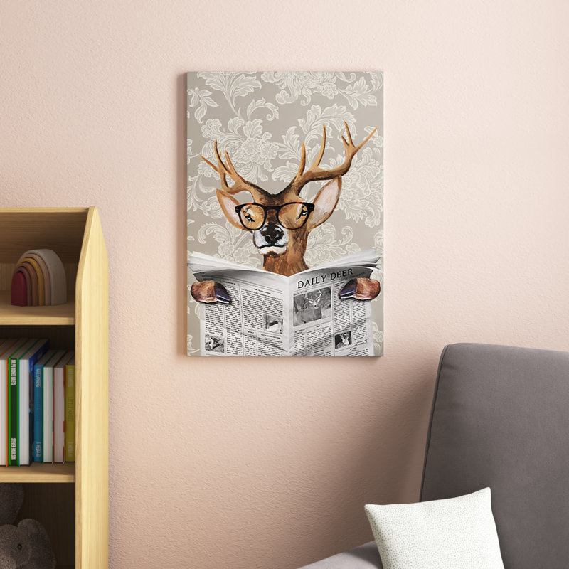 Deer Reading Newspaper by Coco De Paris - Print on Canvas, 66.04 cm H x 45.72 cm W x 1.91 cm D, No Frame