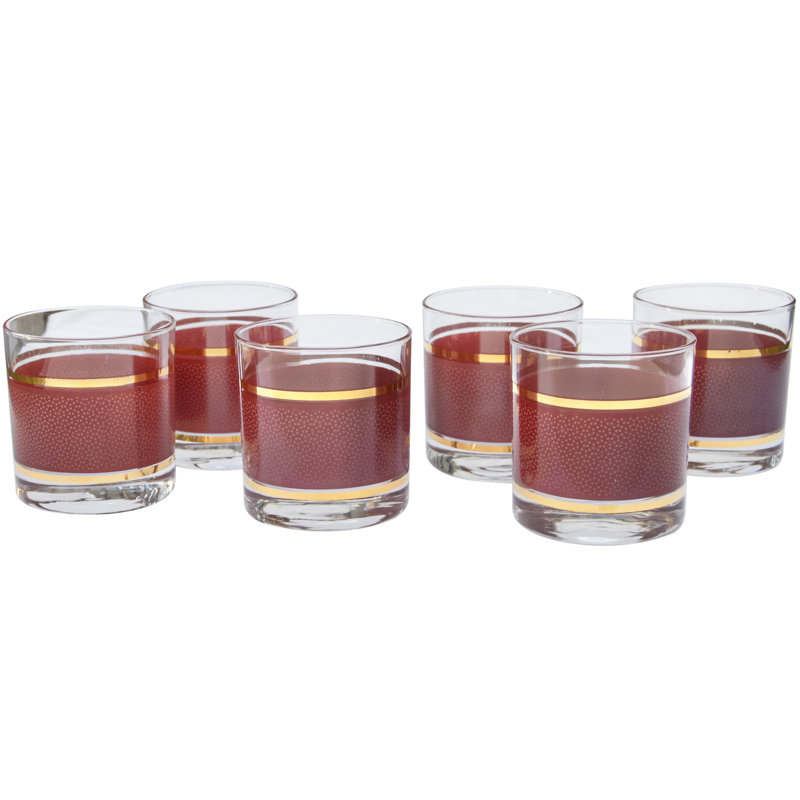 Ensemble de 6 verres à whisky Mid-Century à monture dorée Mid-Century