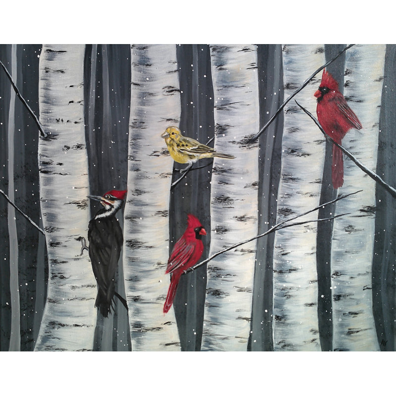 «Birch Birds in the Wilderness» par Amy Valiante - reproduction d'art, Toile tendue, Pas de tapis, H 16 po x l 2 po x P 2 po