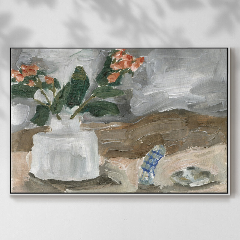 Vase de fleurs roses III, H 17 po x l 25 po x P 2 po, Blanc