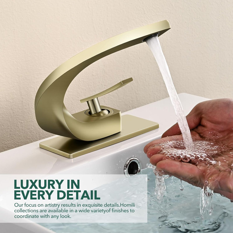 Robinet de salle de bain Waterfall, robinet d'évier en laiton massif à poignée simple avec bec verseur pour installation à 1 ou 3 trous