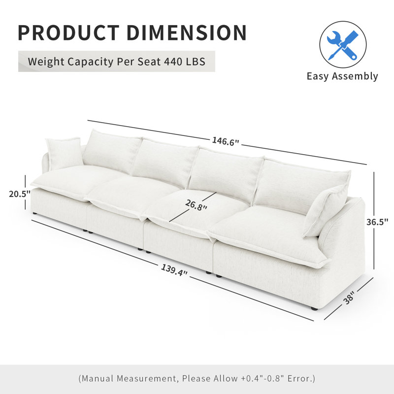Modular Sectional Couch Down Filled Sofa, Comfty Convertible Deep Seat Cloud Couch For Living Room, Detachable Washable Couches Cushion Covers
