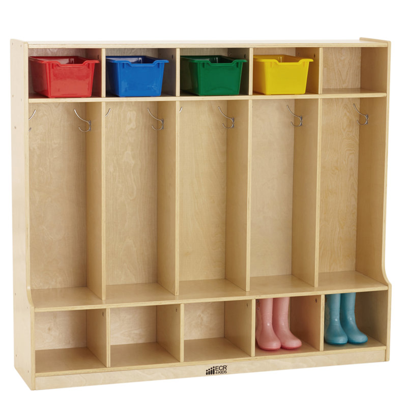 Natural Birch 5-Section Coat Locker with Bench