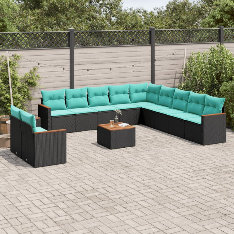  12 Piece Patio Sofa Set With Cushions Black Poly Rattan