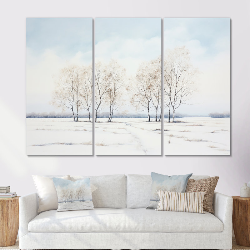 Neige, hiver, minimalisme, paysage, ensemble d'art mural sur toile, H 28 po x l 36 po x P 1 po, Toile tendue